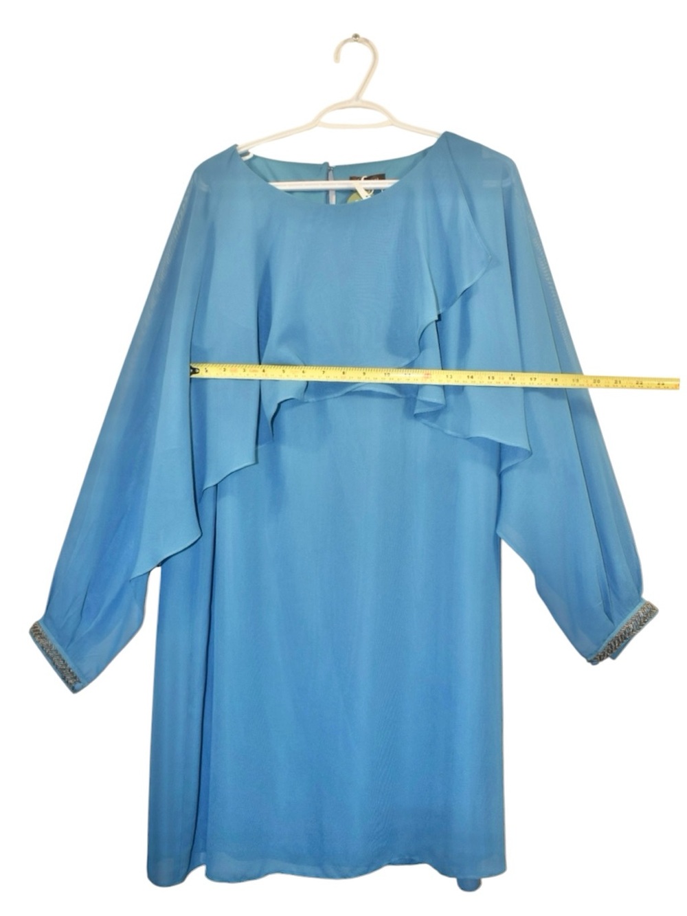 Light Blue Long-Sleeve Ruffle Overlay Dress - Picture 2 of 6